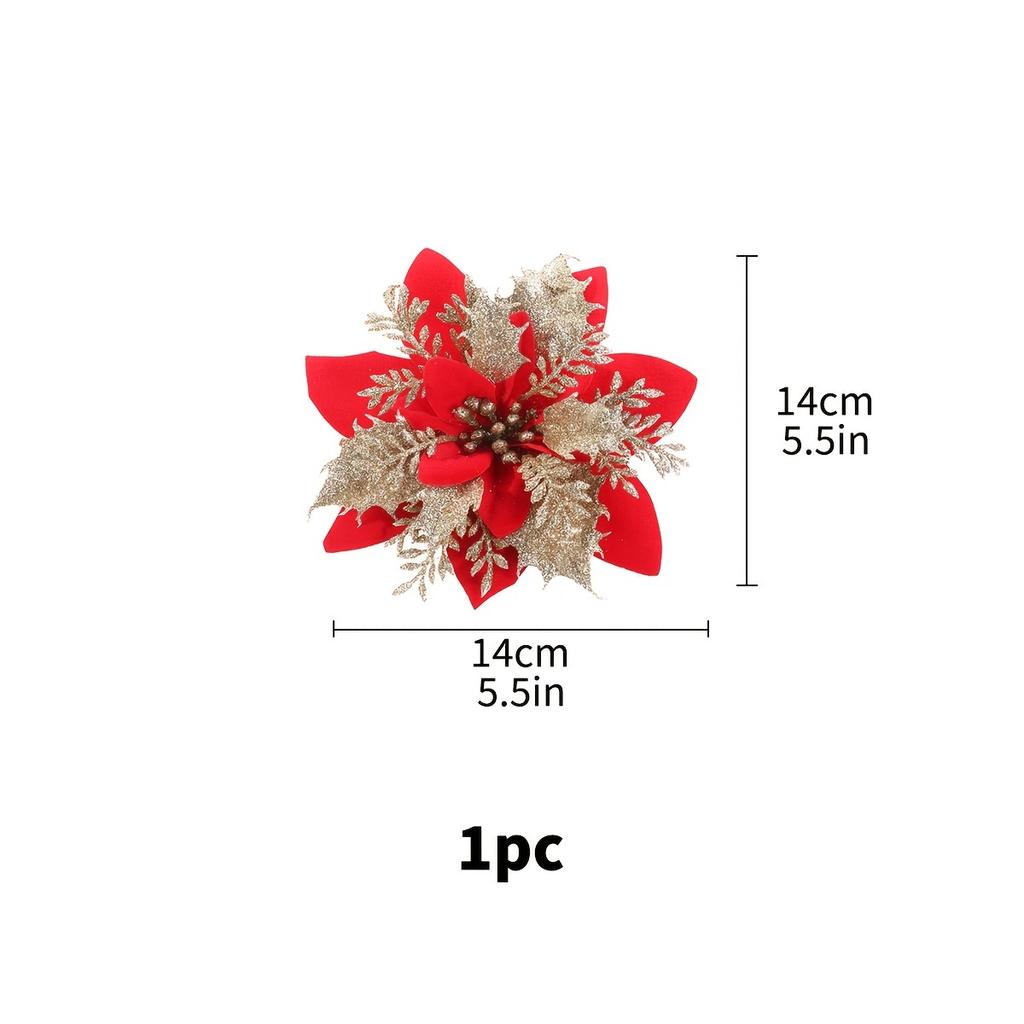 1pc Christmas Poinsettia Artificial Flower, Christmas Tree Wreaths Garland Decor, Glitter Flowers Decor for Xmas New Year Wedding Party Ornaments
