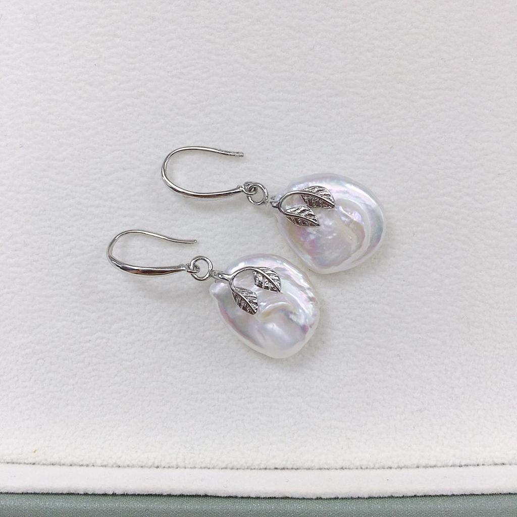 Baroque Pearl Leaf Earrings - Natural Freshwater Pearl Ear Hooks