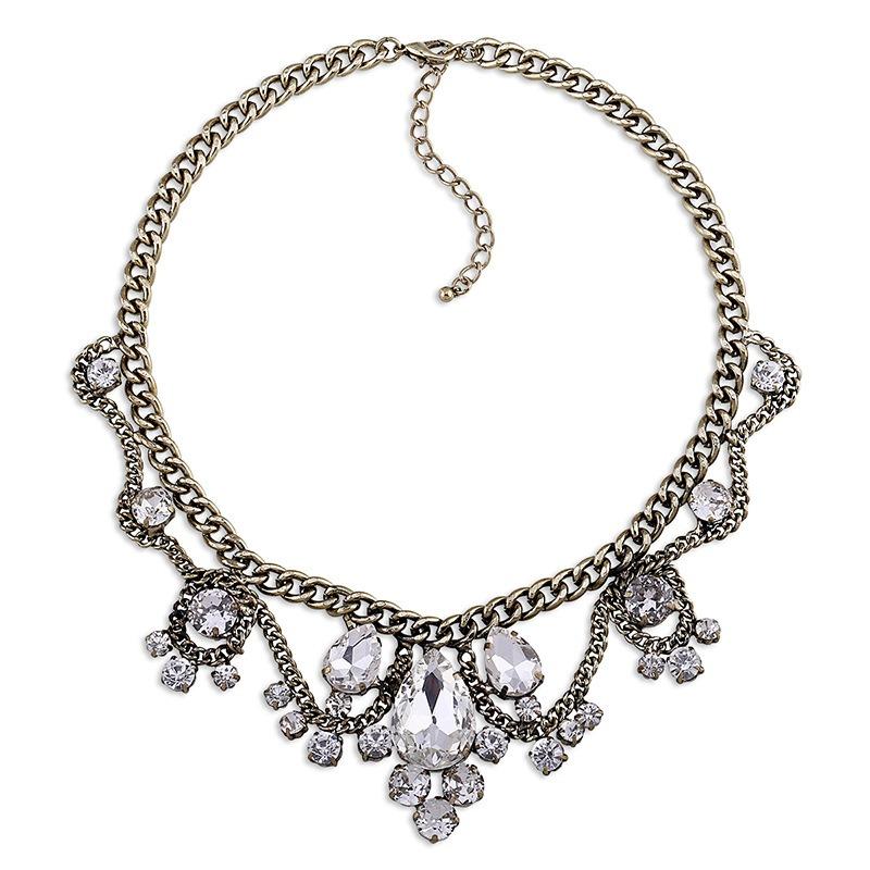 Gorgeous diamond-studded super sparkling crystal glass retro necklace