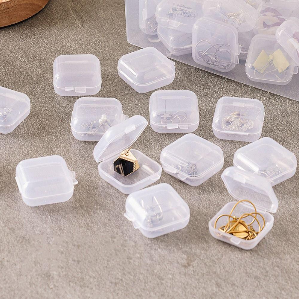 

100 Pcs Transparent Jewelry Storage Case Finishing Square Plastic Case Mini Storage Box Crafts DIY 100PCS
