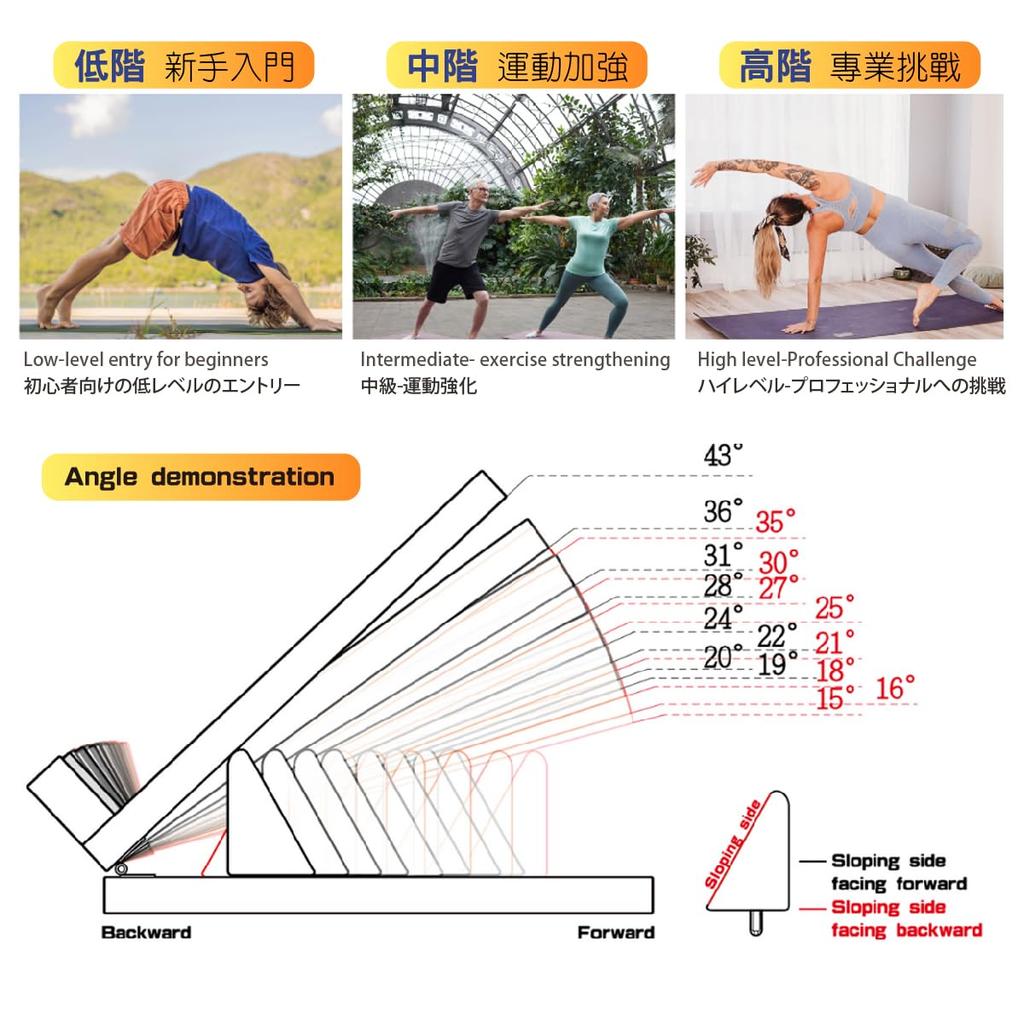 KIJO STUDIO Wooden Stretching Incline with 16 Adjustable Strong and 200kg Weight Calf Fitness Made in Taiwan Wave Board, Board, Positions, Durable,