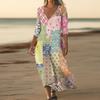 Dresses For Womens Vintage Print Tunic Waisted Midi Dress Summer Casual  3/4 Sleeve Dress
