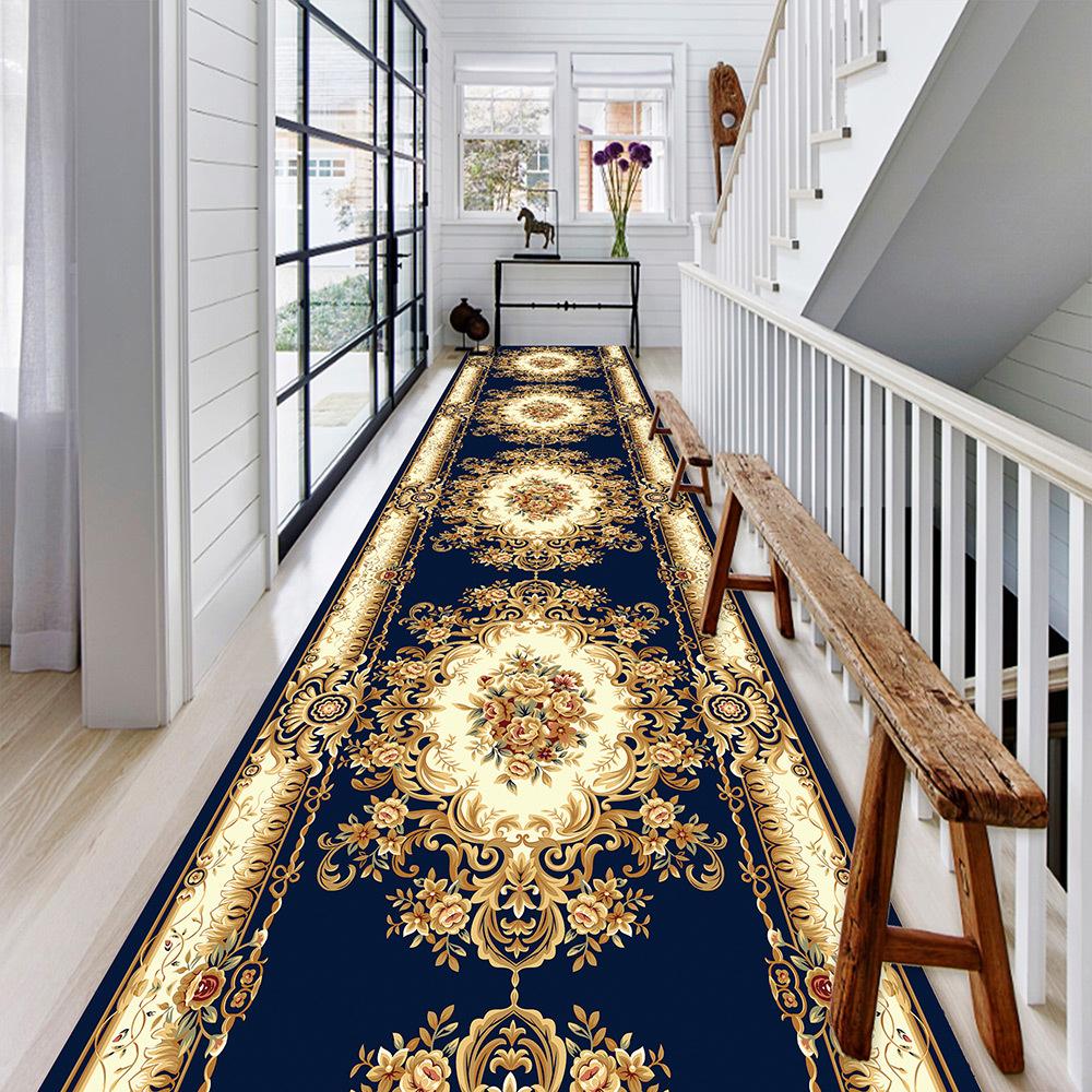 Modern Green Geometric Long Carpets Hallway Anti-slip Stairway Floor Mat Washable Luxury Rugs for Living Room Aisle Customizable