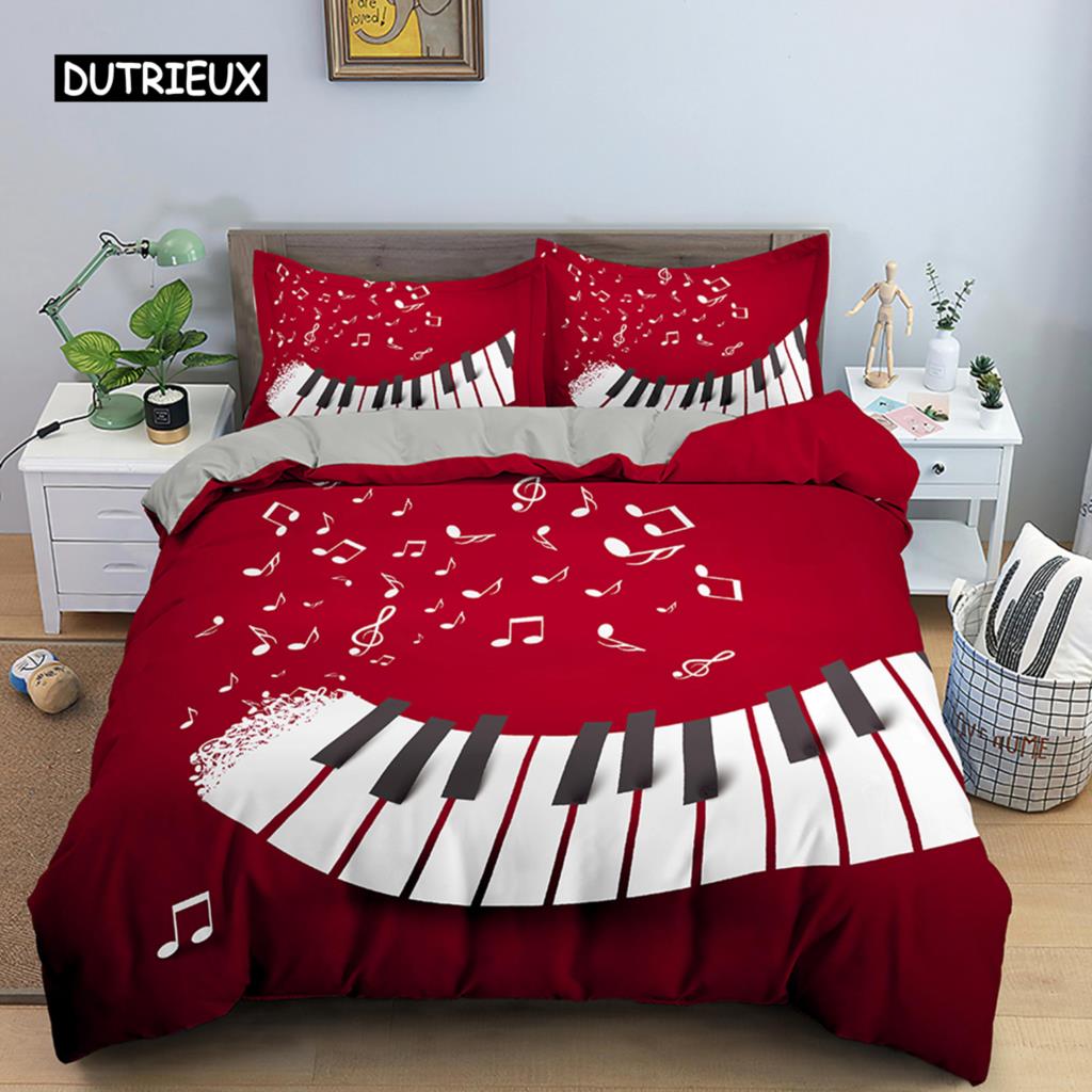 Music Bedding Set Piano Keyboard Music Note Duvet Cover Queen Size Bed Linen Comforter Microfiber Guitar Polyester Bedding Sets