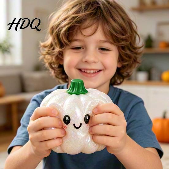 Soft TPR Stress Ball Halloween Pumpkin Squeeze Ball Golden Glitter Fidget Toy Medium Size for Kids Adults Slow Rising Decompression Toy Party Gift