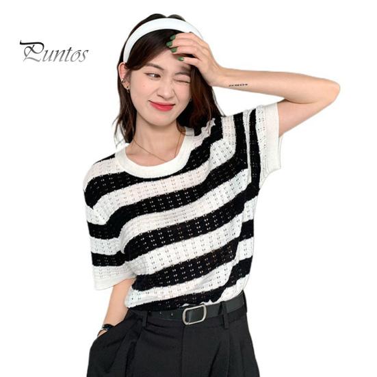 

Женская футболка с круглым вырезом и коротким рукавом, стандартный крой, полосатый принт Ice Silk, летние повседневные топы