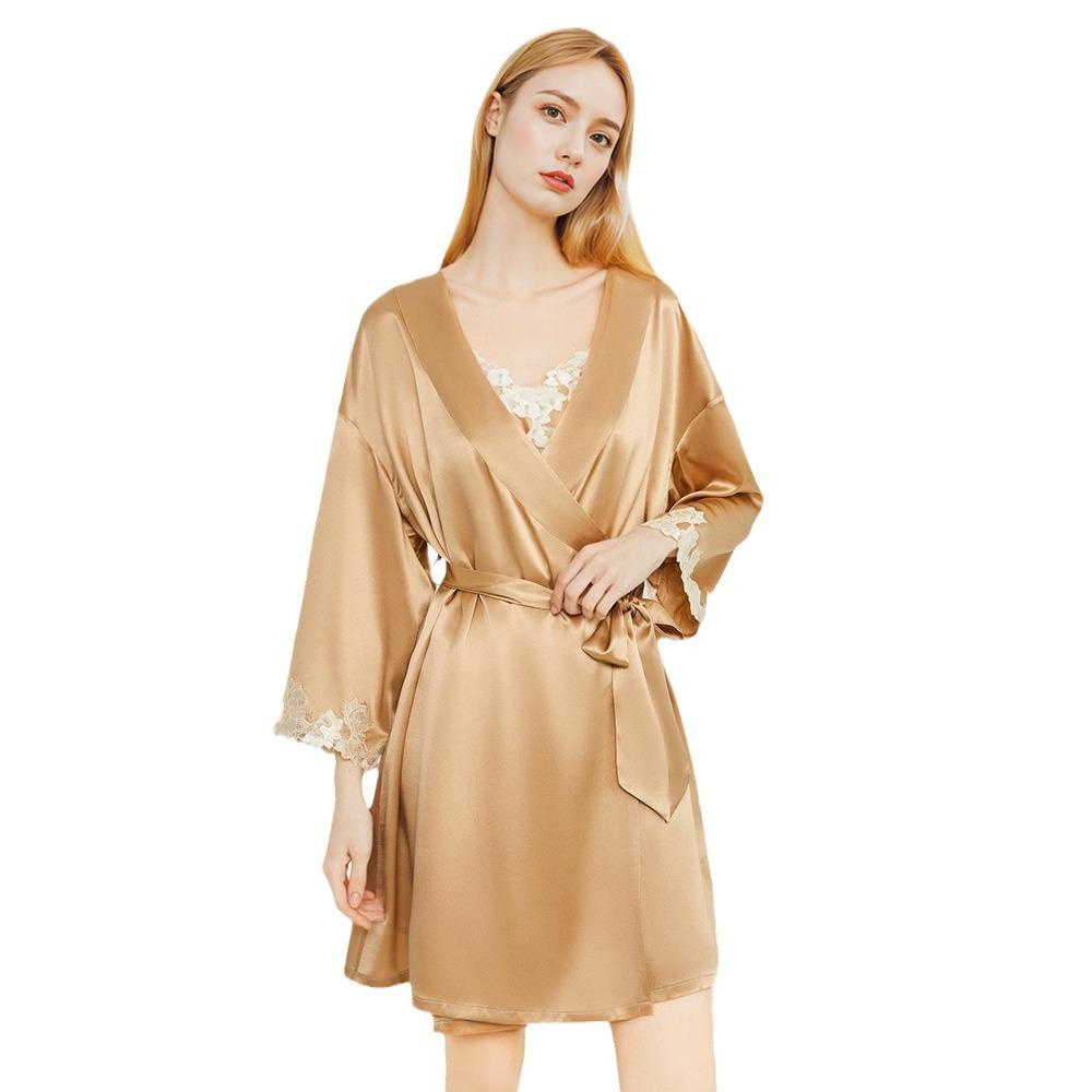 Cross 19 Momme Heavy Silk Women's Nightgown & Robe - 100% Mulberry Silk for Spring & Autumn