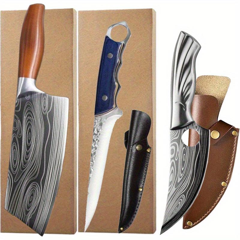 

3 Pcs Professional Damascus Laser Forged Chef Knife Handmade Stainless Steel Meat Cutting Boning Butcher Knife Kitchen Tools