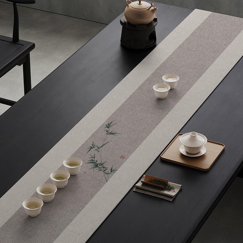 New Chinese Tea Banquet Zen Table Flag Fabric Table Mat Waterproof Tea Tablecloth Tea Table Long Strip Light Luxury High-end