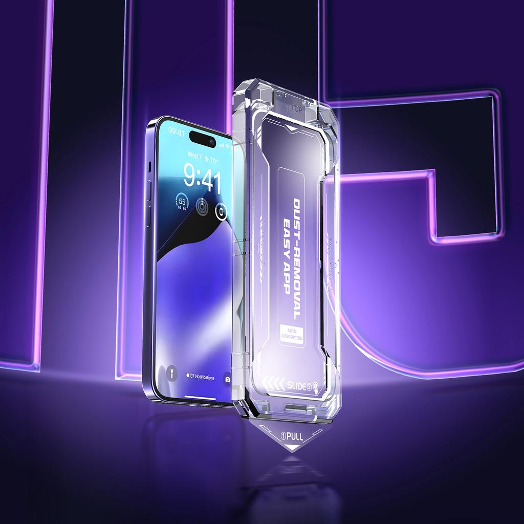 Für iPhone 15 Pro Max Staubfreie Installation Gehärtetes Glasfolie Siebdruck HD Klar Vollbildschutz