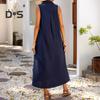 Women's Cotton Linen Maxi Dress Casual V-Neck Sleeveless Loose Tank Dress Summer Beach Long Split Sundress