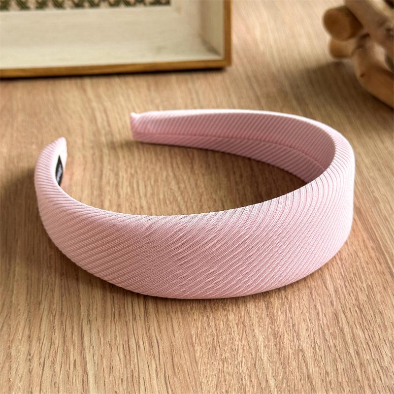 Embossed Diagonal Texture Headband Sweet Macaron Color Hair Hoop Wide Thick Spongy Hairband For Elegant Women Daily Styling