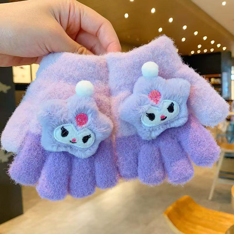 Korean Style Cute Cartoon Knitted Winter Gloves for Kindergarten Boys & Girls звезда/фиолетовый