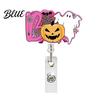 Witch ID Holder Retractable Badge Holder Halloween Glitter Acrylic Reel Cute Ghost Decorative Reel Pumpkin Card for Nurse Doctor Teacher Worker