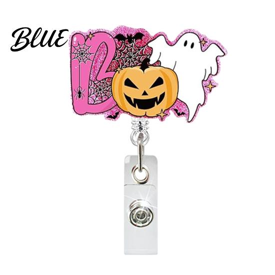 Witch ID Holder Retractable Badge Holder Halloween Glitter Acrylic Reel Cute Ghost Decorative Reel Pumpkin Card for Nurse Doctor Teacher Worker