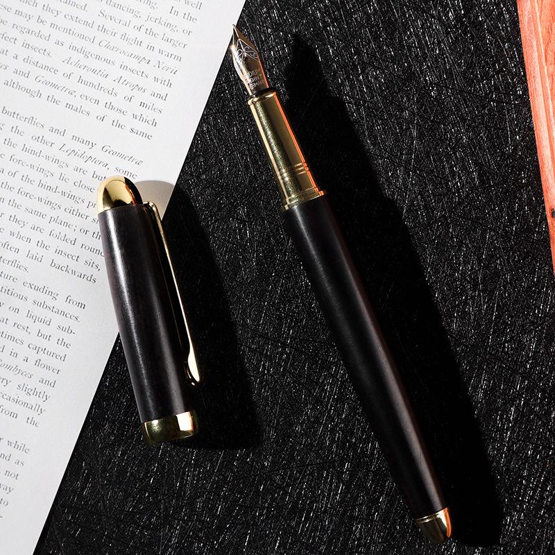 

Engraving Brass Fountain Pen for Students - Sandalwood Calligraphy Practice & Business Office Use - Replaceable Ink Cartridge 0.7mm Calligraphy Tip