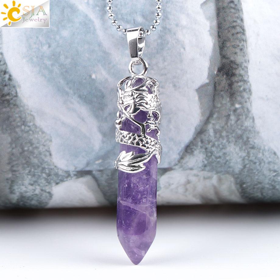 Dragon Crystals Necklace Stone Quartz Necklaces Natural Crystal Pendant Hexagonal Pendant Amethysts Jewelry for Women Men E853