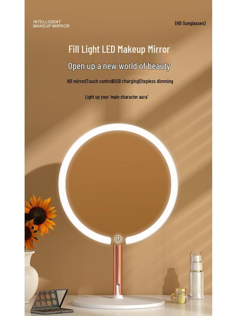 Rechargeable LED Vanity Mirror with Lights - Light Luxury Dorm Desktop Makeup Mirror