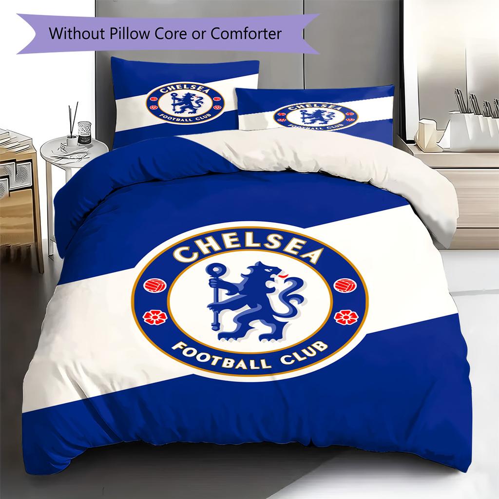 Soccer Chelsea F C Pattern Bedding Set Quilt Cover Pillowcase Home Decor Gift (1 * Duvet Cover + 2 * Pillowcase, Without Core)