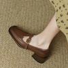 2026 Lente Nieuwe Dames Schoenen Bruine T-band Leer Schoenen Dames Pumps Dames Hoge Hak Schoenen Ronde Neus Retro Schoenen Vrouw Casual
