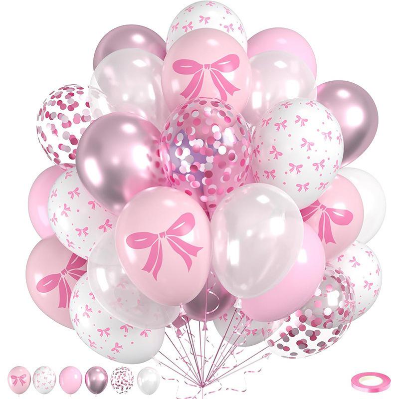 Pink Bow Print 12-inch Sequin Balloons for Girl's Birthday Party Decor