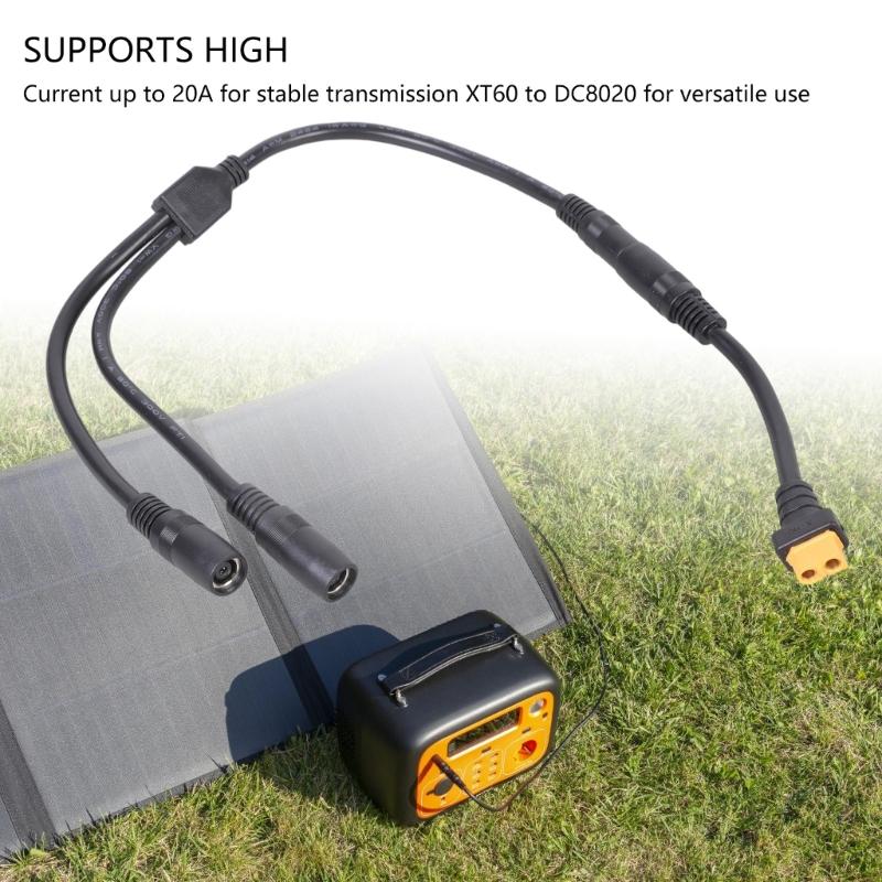 55cm XT60 to Double DC8020 Power Cable with 14AWG Coppered Cores for Battery Charging Cord Durability