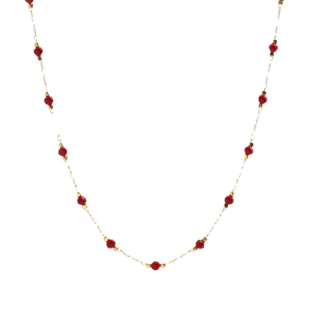 Collana con Perle di Spinello Rosso Spaziate Retro Francese Catena per Clavicola Femminile Premium Lusso Leggero Qualità Premium Durevole