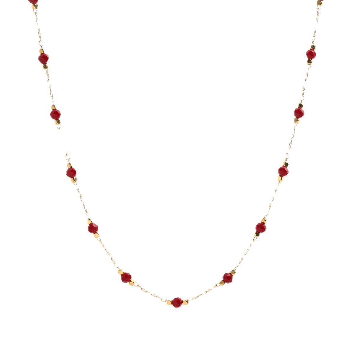

Французское ретро-колье из красной шпинели с разнесенными бусинами премиум-класса на ключицу с легкой и роскошной цепочкой