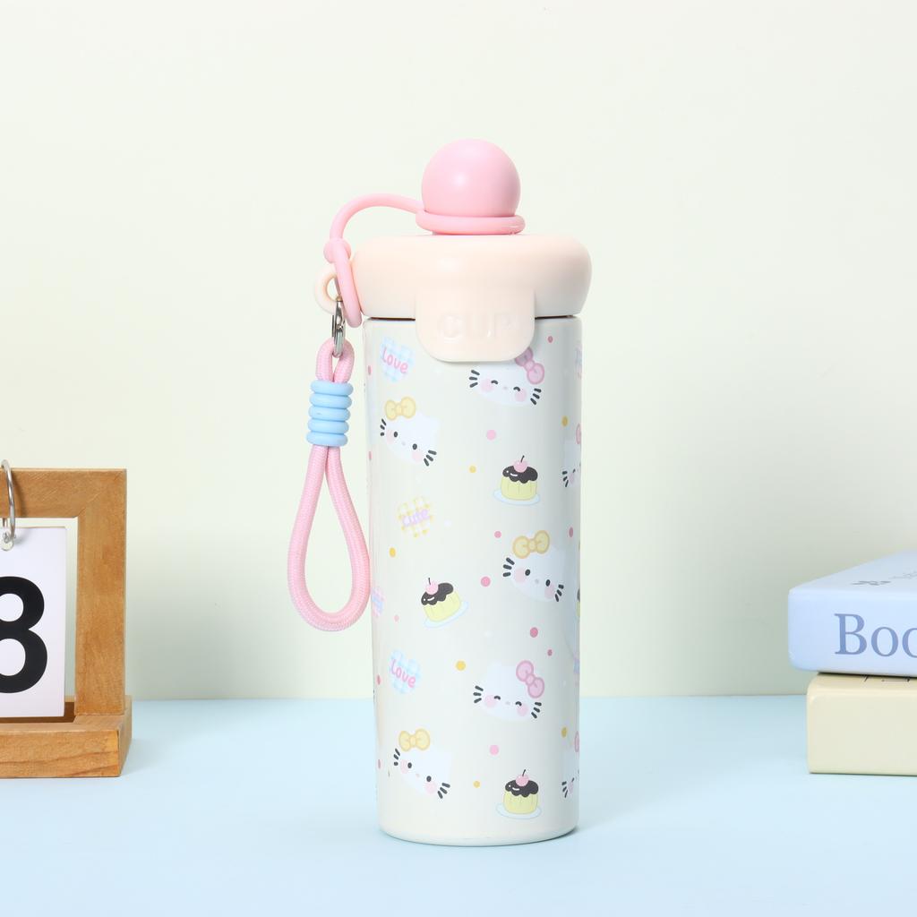 Water Bottle Float Thermos Cup Stainless Steel Straw Cup Cartoon Water Cup with Rope Coffee Cup