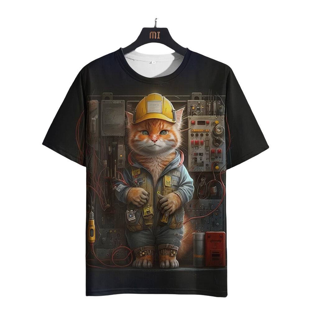 Men's Casual T-shirt 3D Print Fun Animal Cats Print Short Sleeve Street Round Neck Tops