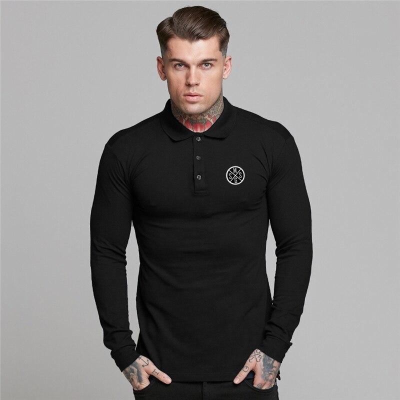Muscleguys Mode Fitness Freizeit Poloshirt Baumwolle Langarm T-Shirt Herren Frühling und Herbst Umlegekragen Druck