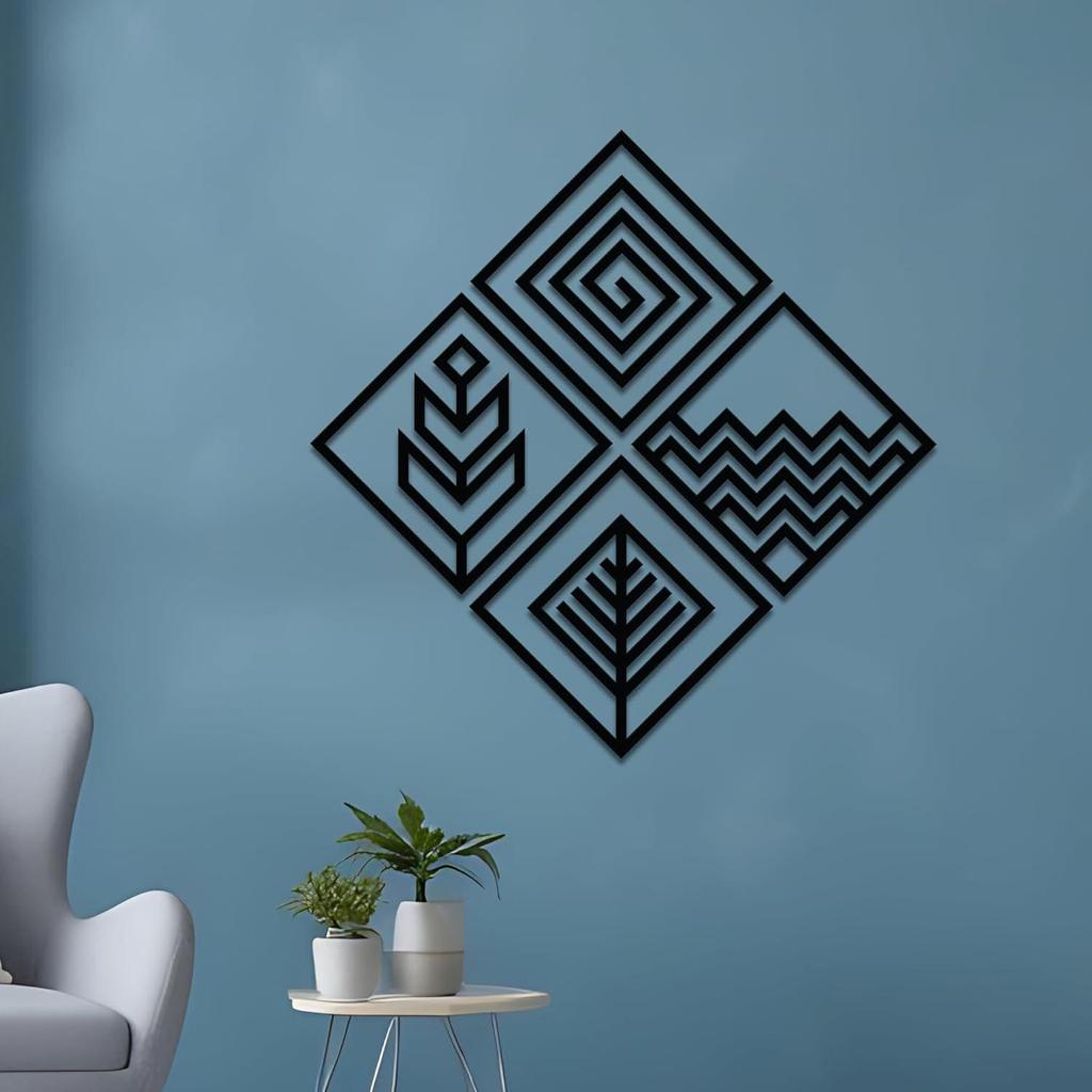 Pre-Laminated Pine Wood Abstract Line Wall Art | Laser Cut Precision | For Home Décor | For Gifting (Set of 4)