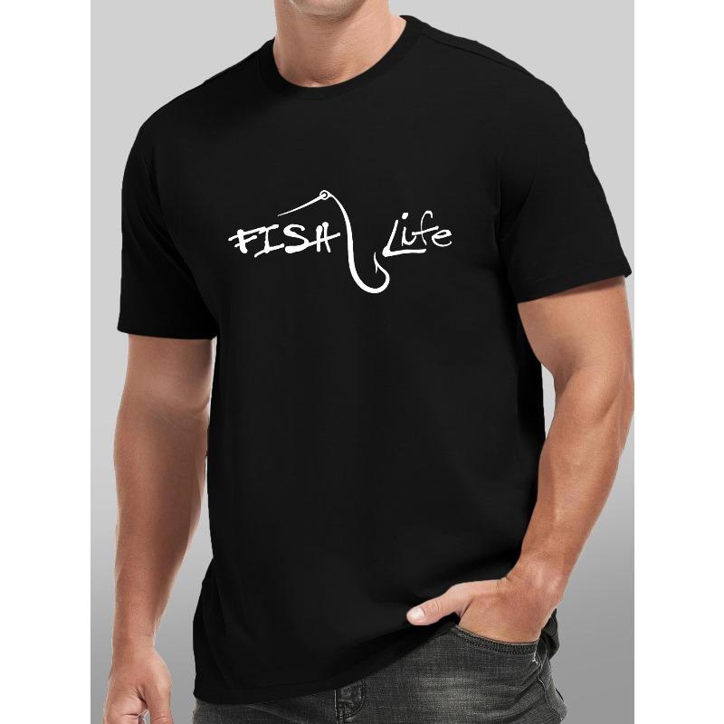European Size FISH LIFE Graphic Men's Short Sleeve T-Shirt, Comfortable Stretch Summer Fashion T-Shirt, Casual Daily Style Fashion Clothing