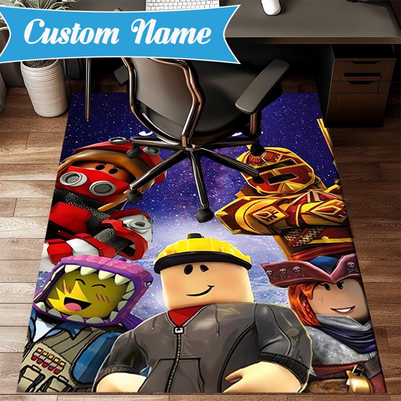 Custom Name Minecraft Adventure Night Rug for Living Room, Game Rooms, Office, Bedroom, Floor Mat Playful Design, fan gifts Christmas decor