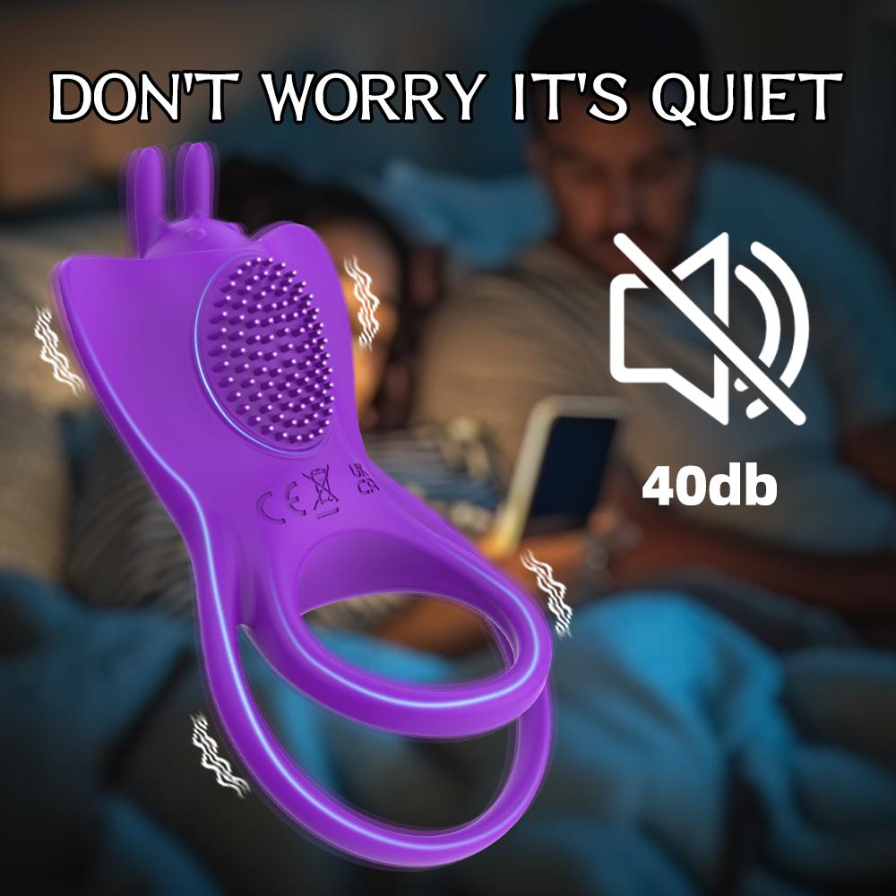 APP Vibrazione Farfalla Anello Uomo Anello Pene Controllo Wireless Massaggio Testicolo Stimolazione Pene Anello Pene Giocattoli Sessuali Anello Blocco Sperma Rosso/Viola
