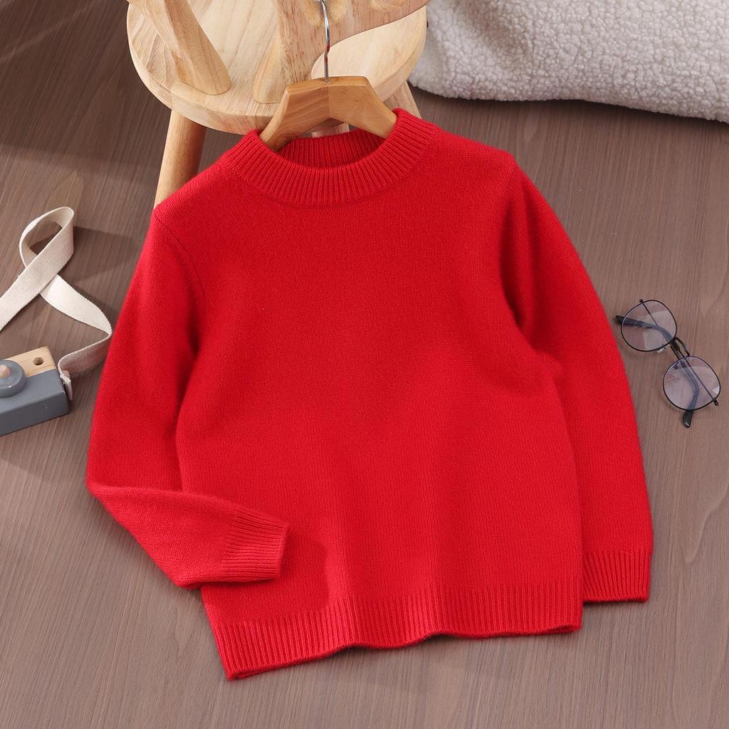 Premium Kids' Solid Color Wool Sweater - Boys' Thick Pullover & Girls' Cashmere Knit Base Layer