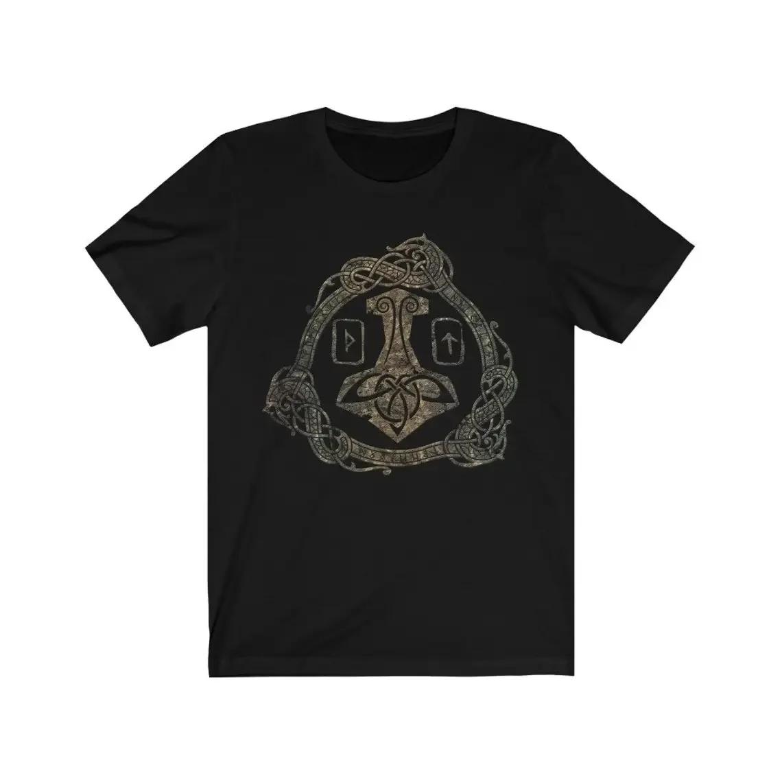 

Mjolinir Futhark Thors Hammer Nirdic Warrior Dragon Rune TShirt 100 Cotton ONeck Short Sleeve Summer Casual Mens Tshirt S