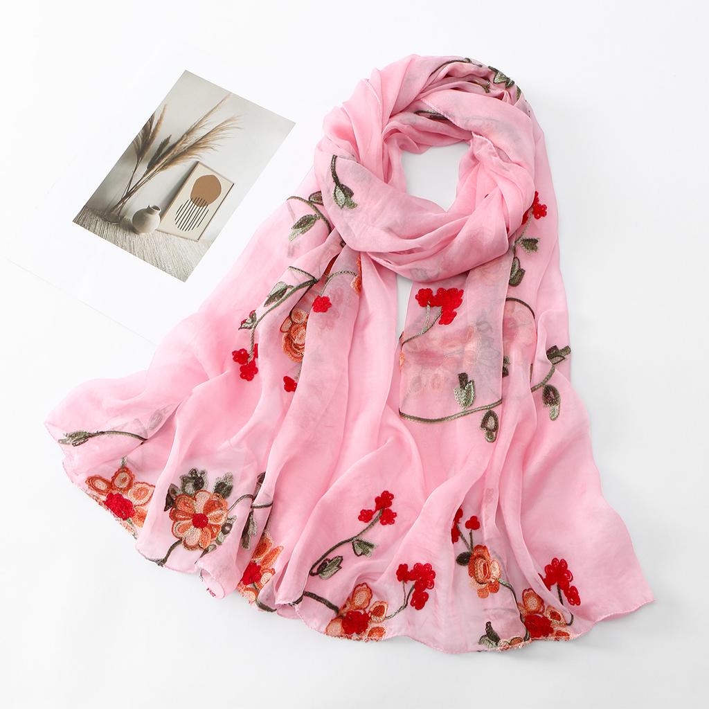 Spring Summer Ethnic Style Artistic Retro Embroidered Scarf Shawl Organza Beach Tourism Women