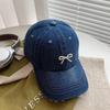 Lace lace denim baseball cap women's big head circumference showing face small cap three-dimensional pearl bow hat