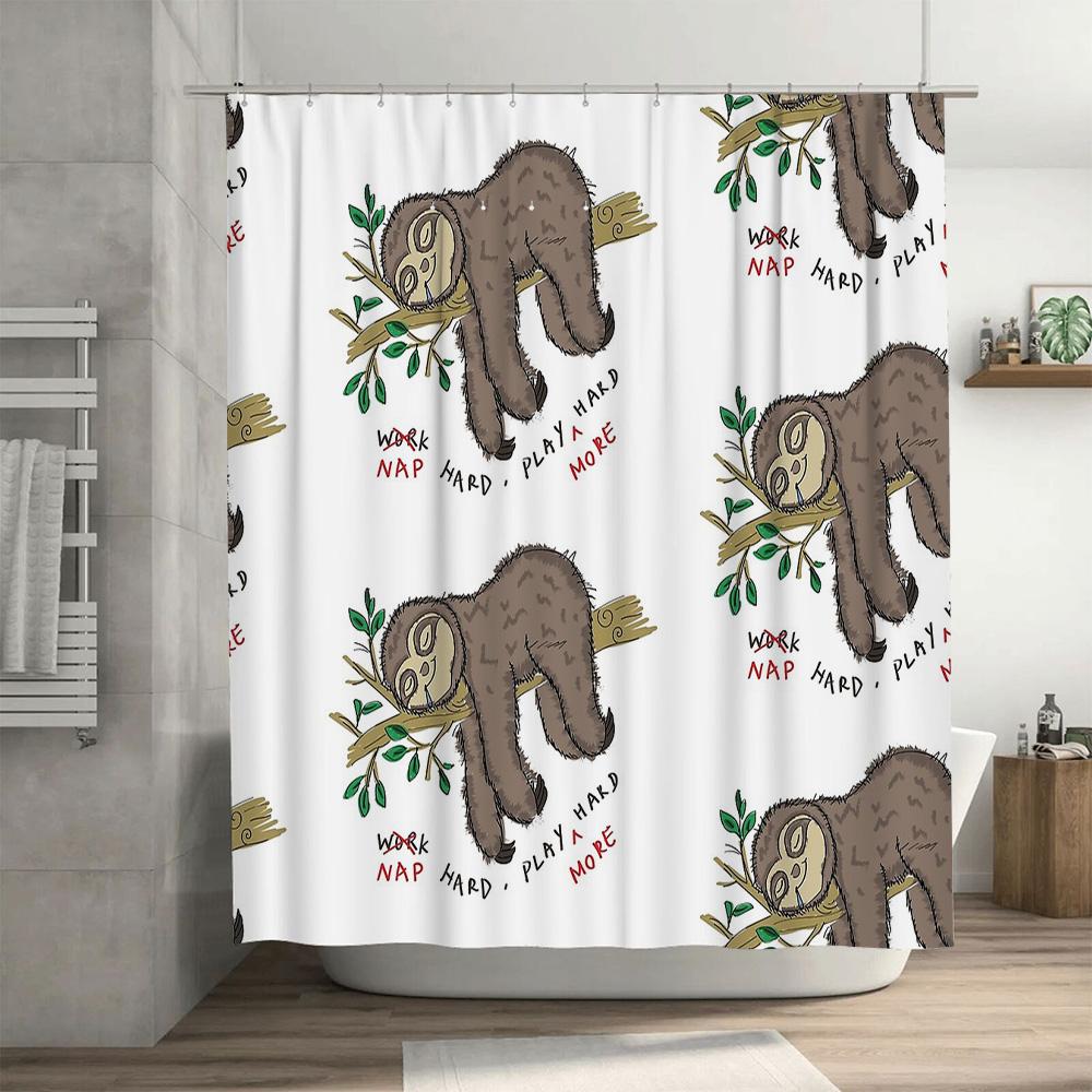 Cute Sloth Shower Curtain Tropical Forest Animal Bathroom Decor Waterproof Set Vintage Nature Pattern Backdrop Home Decor