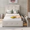 Drawer Bedside Table 99x210cm Velvet Fabric Kids Bed with Adjustable Headboard 2 Drawers Single Ergonomic Design Strong Wood Slat Support Home