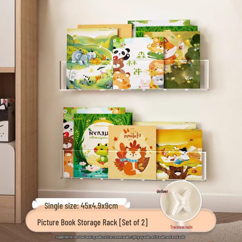 Punch-Free Wall-Mounted Acrylic Bookshelf for Children's Picture Books