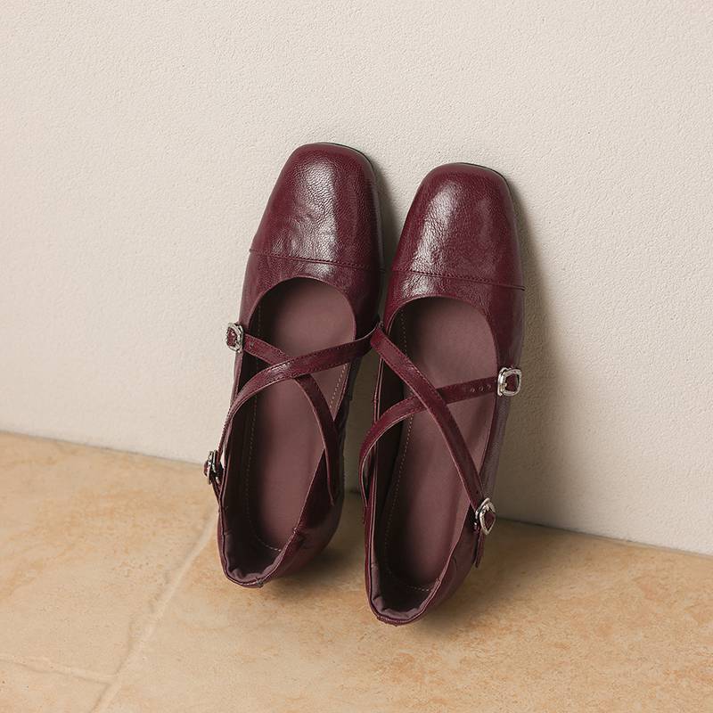 Krazing Pot Sheepskin Round Toe Thick Low Heels Spring Shoes Buckle Big Size 42 Women Mary Janes Pumps