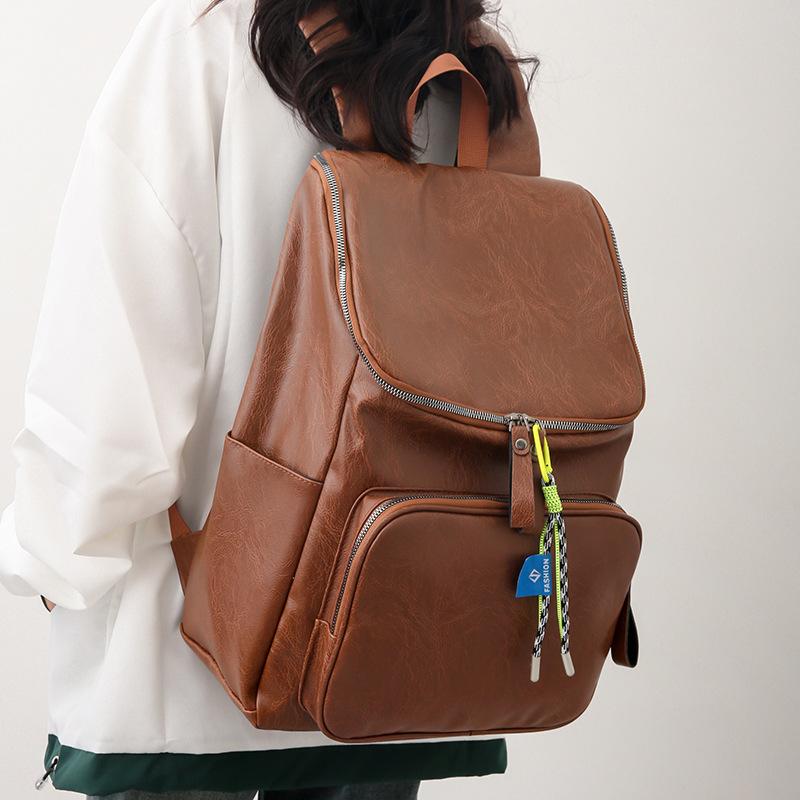 Fashion Large Capacity Unisex Backpacks  Autumn Winter New Korean Solid Color Pu Leather School Bag Travel Outdoor Sport Bag