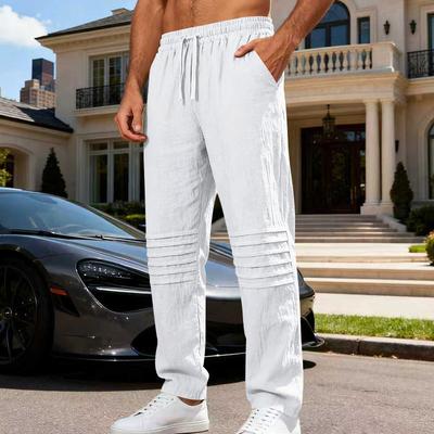 Herfst Nieuw Los Linnen Casual Trendy Geplooid Eenvoudig Huis Mannen Ademend Rechte Broek