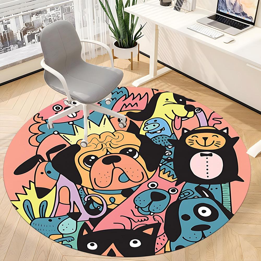 1pc Pug Party Office Round Area Rug, Mat Suitable ForOffice, Under Office Chairs Bedroom Living Room Home Decor, Room Deco