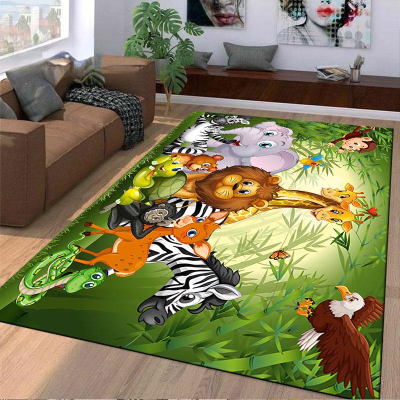 Jungle Animals Cartoon Carpet suitable as a non-slip mat for the living room or bedroom sofa