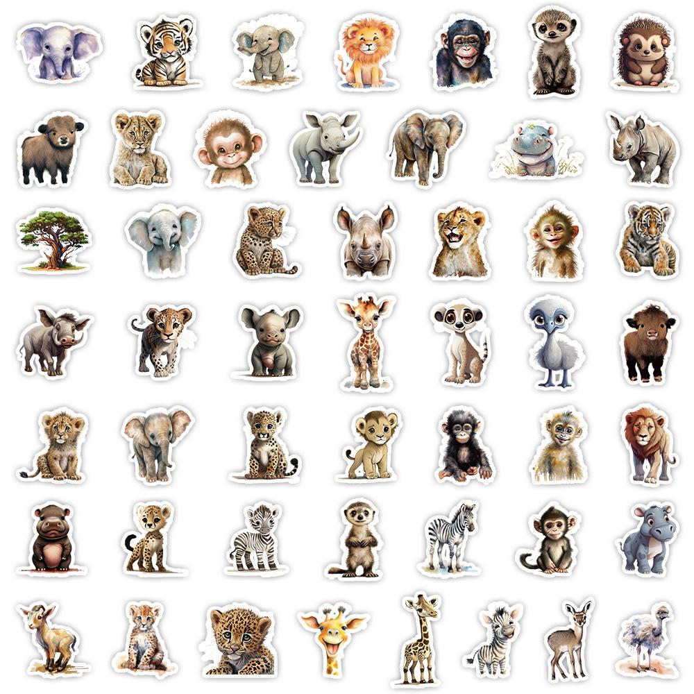 50 Cute Ins Wind Animal Stickers Pack Notebook Paper Pencil Box Decoration Stickers Waterproof Creative Children's Stickers