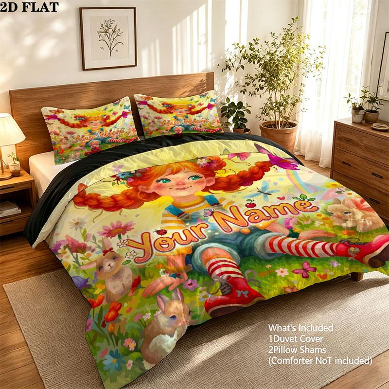 Springtime Fantasy Custom Name Pattern Bedding Quilt Set Quilt Cover Pillowcase Home Gift(1 * duvet cover + 2 * pillowcase, without core)