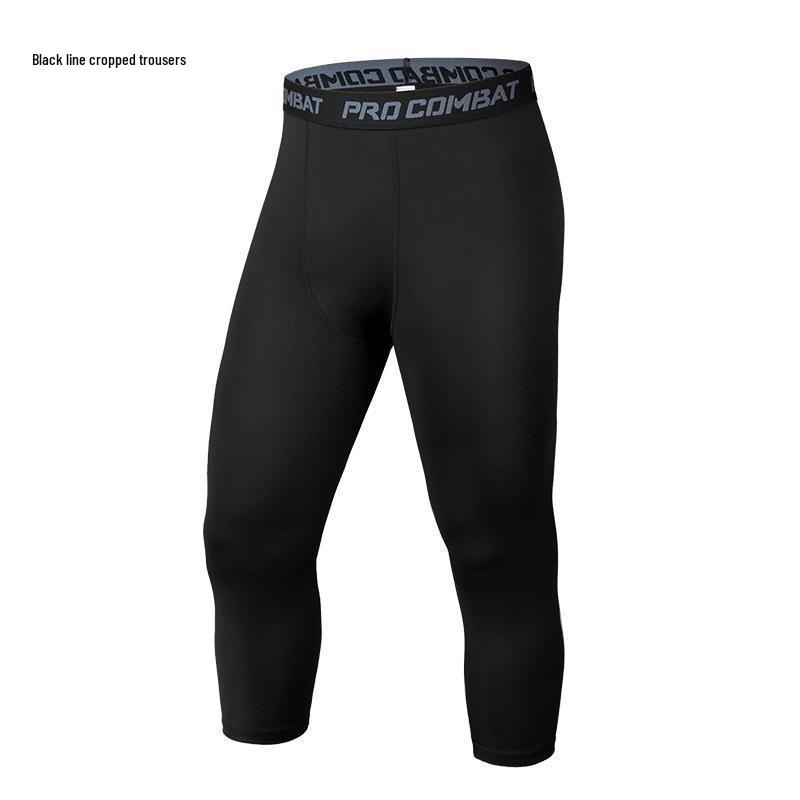 Men's Sports Compression Tights: Quick-Dry, High-Elastic 7/8 Leggings for Running, Basketball, and Cycling.